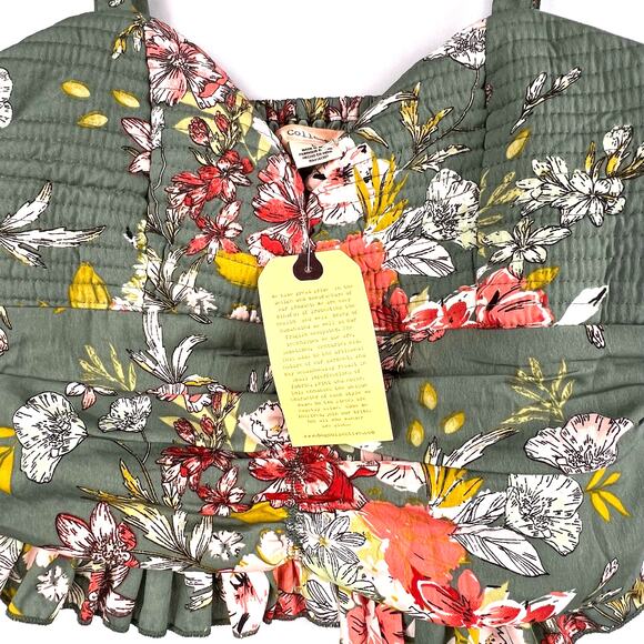 BOG Tank Top Womens Large - NWT-Collective Sage Green Floral Padded Crop Halter - Picture 3 of 7
